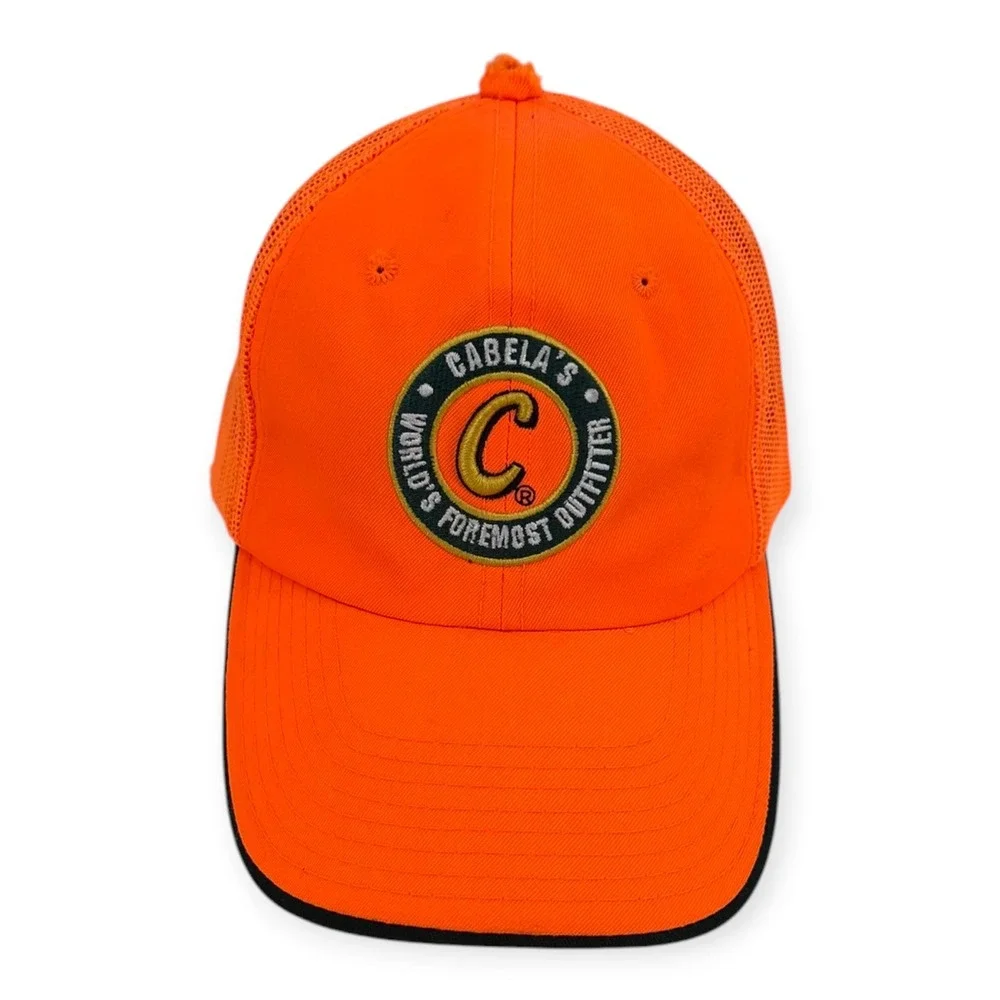 Cabela's Blaze Orange Mesh Trucker Hat Adjustable One Size Fits Most